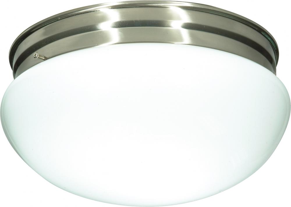 2-Light Large Flush Mount Ceiling Light in Brushed Nickel Finish with White Mushroom Glass and (2)