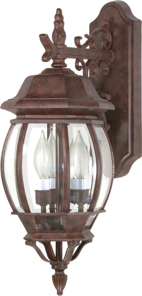 Central Park - 3 Light 22&#34; Wall Lantern with Clear Beveled Glass - Old Bronze Finish