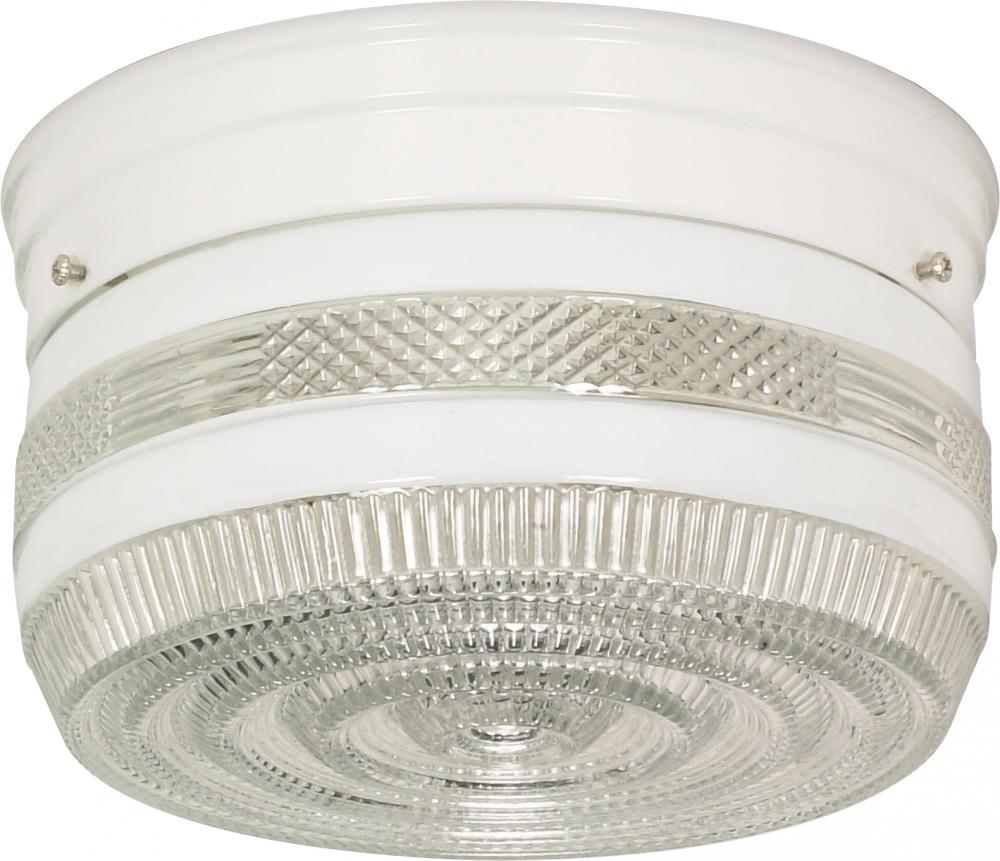 2 Light - 8" Flush with White and Crystal Accent Glass - White Finish