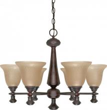  60/100 - 6-Light 26" Old Bronze Chandelier with Amber Water Glass