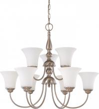  60/1823 - Dupont - 9 Light 2 Tier Chandelier with Satin White Glass - Brushed Nickel Finish
