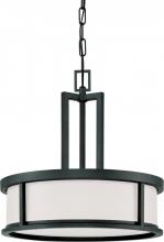  60/2978 - Odeon - 4 Light Pendant with Satin White Glass - Aged Bronze Finish