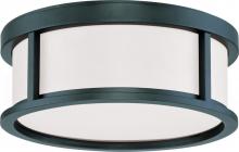  60/2981 - Odeon - 2 Light 13" Flush Dome with Satin White Glass - Aged Bronze Finish