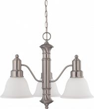  60/3243 - Gotham - 3 Light Chandelier with Frosted White Glass - Brushed Nickel Finish
