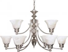  60/360 - Empire - 9 Light 2 Tier Chandelier with Alabaster Glass - Brushed Nickel Finish