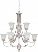  60/4149 - Surrey - 9 Light Two Tier Chandelier with Frosted Glass - Brushed Nickel Finish