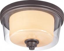  60/4551 - 2-Light Flush Mount Ceiling Fixture in Sudbury Bronze Finish with Clear Outer & Cream Inner Glass