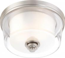  60/4651 - Decker - 2 Light Medium Flush with Clear & Frosted Glass - Brushed Nickel Finish