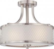  60/4692 - Fusion - 3 Light Semi Flush with Frosted Glass - Brushed Nickel Finish