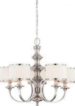  60/4735 - Candice - 5 Light Chandelier with Pleated White Shades - Brushed Nickel Finish