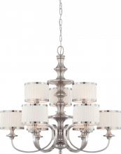  60/4739 - Candice - 9 Light Chandelier with Pleated White Shades - Brushed Nickel Finish