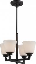  60/5558 - Mobili - 4 Light Chandelier with Satin White Glass - Aged Bronze Finish