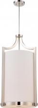  60/5885 - Meadow - 4 Light Large Foyer Pendant with White Fabric Shade - Polished Nickel Finish