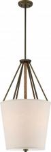  60/5899 - Seneca - 3 Light 17'' Pendant with Beige Linen Fabric Shade - Aged Bronze Finish with Rope