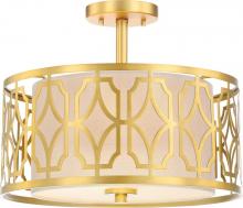  60/5937 - Filigree - 2 Light Semi Flushwith Beige Linen Shade - Natural Brass Finish