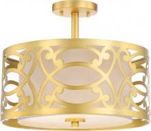  60/5967 - Filigree - 2 Light Semi Flushwith Beige Linen Shade - Natural Brass Finish