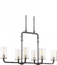  60/6124 - Sherwood - 6 Light Island Pendant with Clear Glass -Iron Black Finish with Brushed Nickel Accents