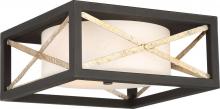  60/6132 - Boxer - 2 Light Flush Fixture with Satin White Glass - Matte Black Finish with Antique Silver