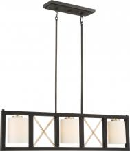  60/6133 - Boxer - 3 Light Island Pendant with Satin White Glass - Matte Black Finish with Antique Silver