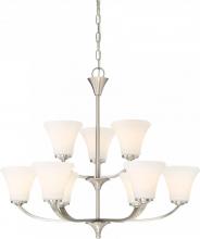  60/6209 - Fawn - 9 Light Chandelier with Satin White Glass - Brushed Nickel Finish