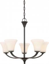  60/6305 - Fawn - 5 Light Chandelier with Satin White Glass - Mahogany Bronze Finish