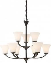  60/6309 - Fawn - 9 Light Chandelier with Satin White Glass - Mahogany Bronze Finish