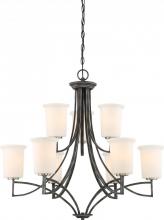  60/6379 - Chester - 9 Light Chandelier with White Glass - Iron Black with Brushed Nickel Accents