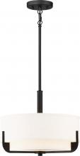  60/6543 - Frankie - 3 Light 14" Pendant with Cream Fabric Shade & Frosted Diffuser - Aged Bronze Finish