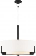  60/6544 - Frankie - 4 Light 24" Pendant with Cream Fabric Shade & Frosted Diffuser - Aged Bronze Finish