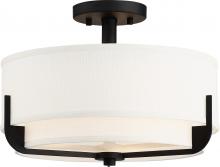  60/6545 - Frankie - 3 Light Semi Flush with Cream Fabric Shade & Frosted Diffuser - Aged Bronze Finish