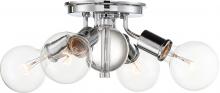  60/6564 - Bounce - 4 Light Flush Mount with Crystal Accent - Polished Nickel Finish
