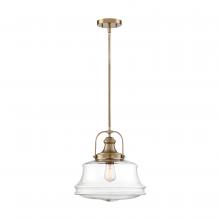  60/6757 - Basel - 1 Light Pendant - with Clear Glass - Burnished Brass Finish