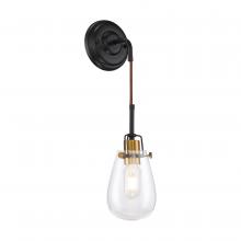  60/6851 - Toleo- 1 Light Wall Sconce - with Clear Glass - Black Finish with Vintage Brass Accents