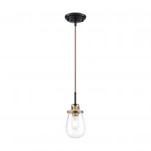  60/6852 - Toleo- 1 Light Mini Pendant - with Clear Glass - Black Finish with Vintage Brass Accents