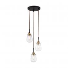 60/6853 - Toleo- 3 Light Pendant - with Clear Glass-Black Finish with Vintage Brass Accents