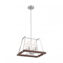  60/6883 - Outrigger - 4 Light Pendant with - Brushed Nickel and Nutmeg Wood Finish