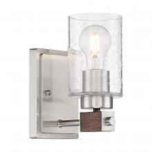  60/6961 - Arabel - 1 Light Vanity - with Clear Seeded Glass -Brushed Nickel and Nutmeg Wood Finish