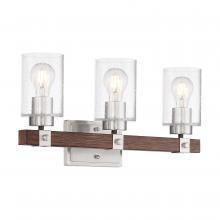  60/6963 - Arabel - 3 Light Vanity - with Clear Seeded Glass -Brushed Nickel and Nutmeg Wood Finish