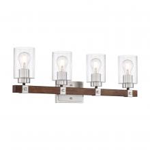  60/6964 - Arabel - 4 Light Vanity - with Clear Seeded Glass -Brushed Nickel and Nutmeg Wood Finish