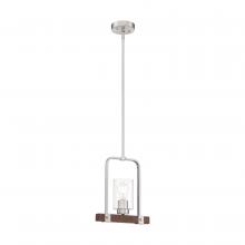  60/6965 - Arabel - 1 Light Mini Pendant - with Clear Seeded Glass -Brushed Nickel and Nutmeg Wood Finish