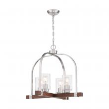  60/6966 - Arabel - 4 Light Chandelier - with Clear Seeded Glass - Brushed Nickel and Nutmeg Wood Finish