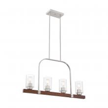  60/6967 - Arabel - 4 Light Island Pendant - with Clear Seeded Glass -Brushed Nickel and Nutmeg Wood Finish