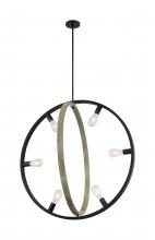  60/6986 - Augusta - 6 Light Pendant with- Black and Wood Finish