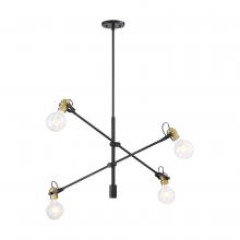  60/6990 - Mantra - 4 Light Pendant - Black Finish with Brushed Brass Accents