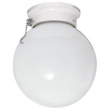  60/712 - 1 Light - 6" Flush with with White Glass and Pull Chain Switch - White Finish