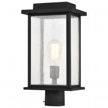  60/7378 - Sullivan Collection Outdoor 17 inch Post Light Pole Lantern; Matte Black Finish with Clear Seeded