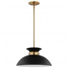  60/7460 - Perkins; 1 Light; Small Pendant; Matte Black with Burnished Brass