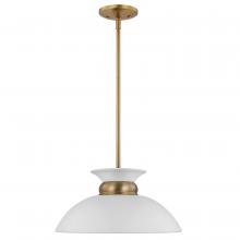  60/7463 - Perkins; 1 Light; Small Pendant; Matte White with Burnished Brass