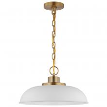  60/7480 - Colony; 1 Light; Small Pendant; Matte White with Burnished Brass
