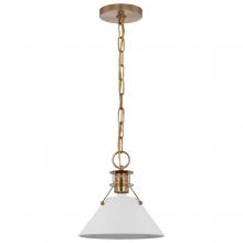  60/7522 - Outpost; 1 Light; Small Pendant; Matte White with Burnished Brass